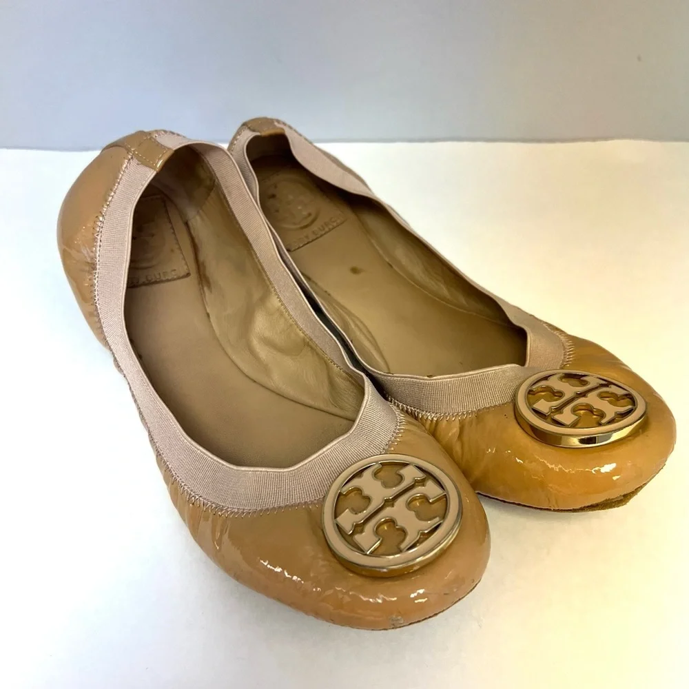 Tory Burch-Caroline Flats-Camel/Nude color,Size:8.5M, Pre- Owned, Fair condition